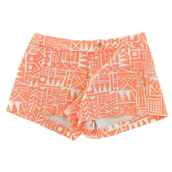 J Crew Stretch Chino Shorts Orange White Print City Fit 37569 Preppy Size 4 - Picture 1 of 12